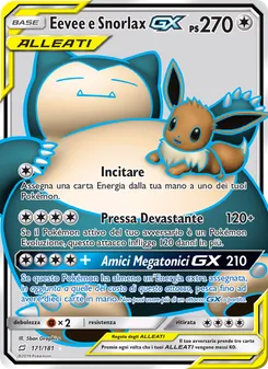 Carta Eevee e Snorlax GX dell'espansione Gioco di Squadra, numero 171/181