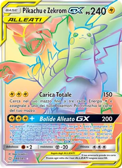 Carta Pikachu e Zekrom GX dell'espansione Gioco di Squadra, numero 184/181