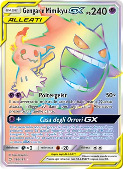 Carta Gengar e Mimikyu GX dell'espansione Gioco di Squadra, numero 186/181