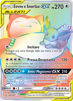 Carta Eevee e Snorlax GX dell'espansione Gioco di Squadra, numero 191/181