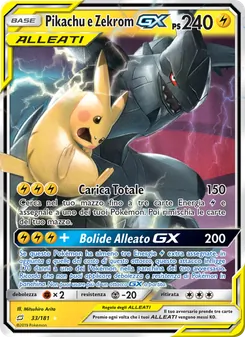 Carta Pikachu e Zekrom GX dell'espansione Gioco di Squadra, numero 33/181