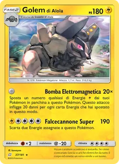 Carta Golem di Alola dell'espansione Gioco di Squadra, numero 37/181