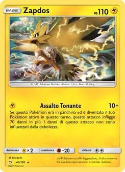 Carta Zapdos dell'espansione Gioco di Squadra, numero 40/181