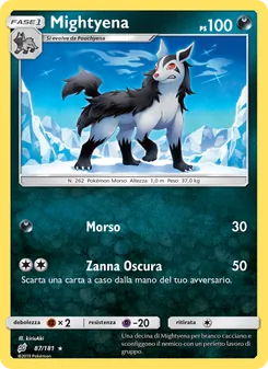 Carta Mightyena dell'espansione Gioco di Squadra, numero 87/181