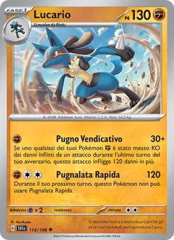 Carta Lucario dell'espansione Scarlatto e Violetto, numero 114/198