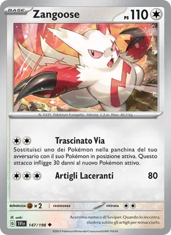 Carta Zangoose dell'espansione Scarlatto e Violetto, numero 147/198