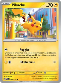 Carta Pikachu dell'espansione Evoluzioni a Paldea, numero 062/193