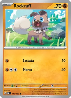 Carta Rockruff dell'espansione Evoluzioni a Paldea, numero 116/193
