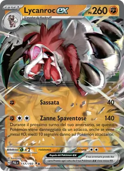 Carta Lycanroc-ex dell'espansione Evoluzioni a Paldea, numero 117/193