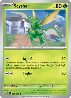Carta Scyther dell'espansione Ossidiana Infuocata, numero 004/197