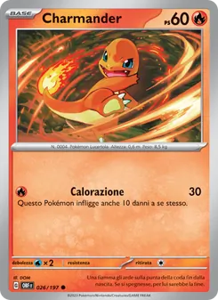 Carta Charmander dell'espansione Ossidiana Infuocata, numero 026/197