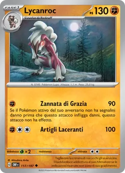 Carta Lycanroc dell'espansione Ossidiana Infuocata, numero 117/197
