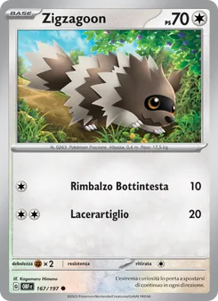 Carta Zigzagoon dell'espansione Ossidiana Infuocata, numero 167/197