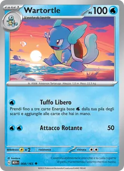 Carta Wartortle dell'espansione 151, numero 008/165