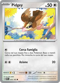 Carta Pidgey dell'espansione 151, numero 016/165