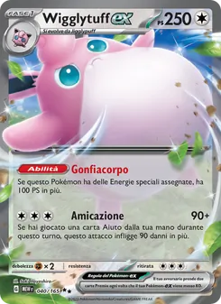Carta Wigglytuff-ex dell'espansione 151, numero 040/165