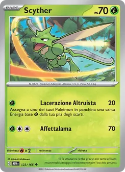 Carta Scyther dell'espansione 151, numero 123/165