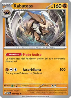 Carta Kabutops dell'espansione 151, numero 141/165