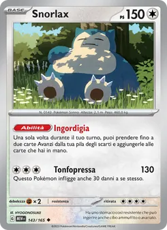 Carta Snorlax dell'espansione 151, numero 143/165