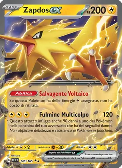 Carta Zapdos-ex dell'espansione 151, numero 145/165