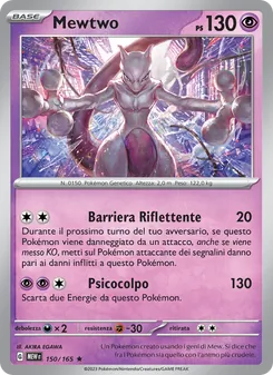 Carta Mewtwo dell'espansione 151, numero 150/165
