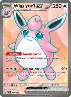 Carta Wigglytuff-ex dell'espansione 151, numero 187/165
