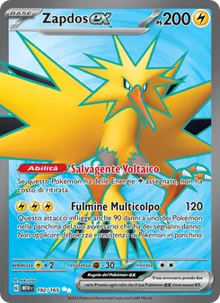 Carta Zapdos-ex dell'espansione 151, numero 192/165