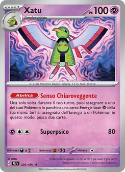 Carta Xatu dell'espansione Destino di Paldea, numero 026/91