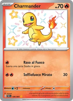 Carta Charmander dell'espansione Destino di Paldea, numero 109/91