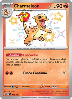 Carta Charmeleon dell'espansione Destino di Paldea, numero 110/91