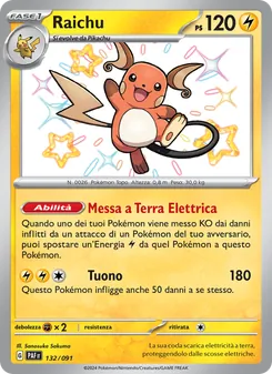 Carta Raichu dell'espansione Destino di Paldea, numero 132/91