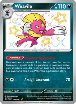 Carta Weavile dell'espansione Destino di Paldea, numero 183/91