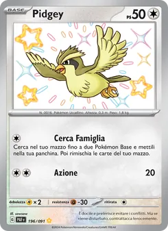 Carta Pidgey dell'espansione Destino di Paldea, numero 196/91
