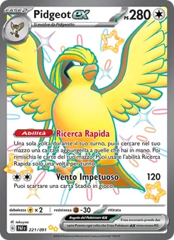 Carta Pidgeot-ex dell'espansione Destino di Paldea, numero 221/91
