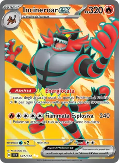 Carta Incineroar-ex dell'espansione Cronoforze, numero 187/162