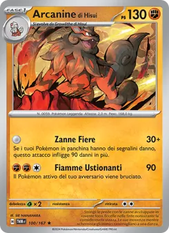 Carta Arcanine di Hisui dell'espansione Crepuscolo Mascherato, numero 100/167