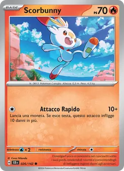 Carta Scorbunny dell'espansione Corona Astrale, numero 026/142