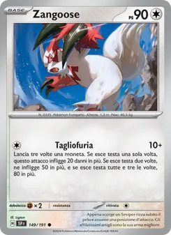 Carta Zangoose dell'espansione Scintille Folgoranti, numero 149/191