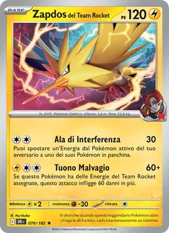 Carta Zapdos del Team Rocket dell'espansione Rivali Predestinati, numero 070/182
