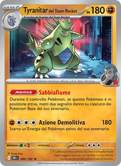 Carta Tyranitar del Team Rocket dell'espansione Rivali Predestinati, numero 096/182