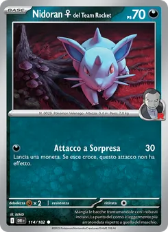 Carta Nidoran♀ del Team Rocket dell'espansione Rivali Predestinati, numero 114/182
