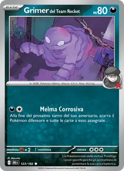 Carta Grimer del Team Rocket dell'espansione Rivali Predestinati, numero 123/182