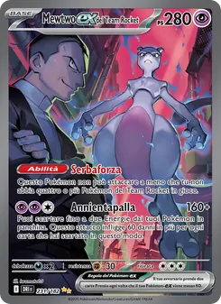 Carta Mewtwo-ex del Team Rocket dell'espansione Rivali Predestinati, numero 231/182