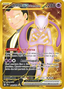 Carta Mewtwo-ex del Team Rocket dell'espansione Rivali Predestinati, numero 240/182