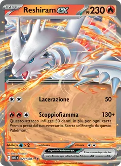 Carta Reshiram-ex dell'espansione Fuoco Bianco, numero 020/86