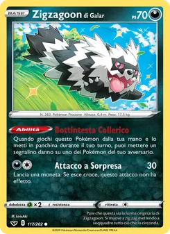 Carta Zigzagoon di Galar dell'espansione Spada e Scudo, numero 117/202
