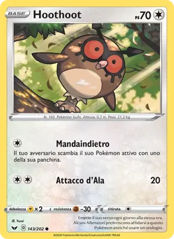 Carta Hoothoot dell'espansione Spada e Scudo, numero 143/202