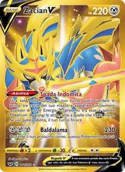 Carta Zacian V dell'espansione Spada e Scudo, numero 211/202