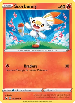 Carta Scorbunny dell'espansione Spada e Scudo, numero 30/202