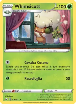 Carta Whimsicott dell'espansione Spada e Scudo, numero 6/202